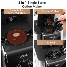 Coffee Maker, 3 In 1 Single Serve Coffee Machine, Pod Coffee Maker For K-Pod Capsule Pod, Ground Coffee Brewer, Leaf Tea Maker, 6 To 10 Ounce Cup, Removable 50 Oz Water Reservoir