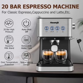 Fast Heating Espresso Machine, With Milk Frother Wand - Perfect For Home Baristas And RVs - 20 Bar Pressure For Rich, Flavorful Coffee