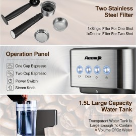 Fast Heating Espresso Machine, With Milk Frother Wand - Perfect For Home Baristas And RVs - 20 Bar Pressure For Rich, Flavorful Coffee