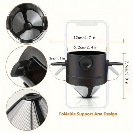 1 Pc Stainless Steel Portable Coffee Filter - Easy To Clean, Reusable, Paperless Pour Over Dripper With Foldable Funnel