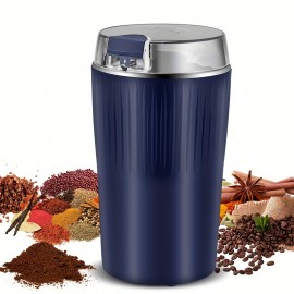 1pc 3.5OZ Electric Coffee Grinder With One-touch Push-Button Control, Kitchen Accessories For Beans, Spices And More, 8Stainless Steel Blades Quiet Spice Grinder (US Plug) (Black /Blue)