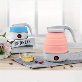 Travel Folding Electric Kettle, Portable, Upgraded Food-grade Silicone, 304 Stainless Steel Heating Base, 20.29oz Kettle, 5-minute Rapid Boiling, Convenient Storage, Detachable Power Cord 110V (blue, White, Pink)