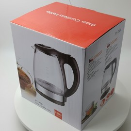 1200W Glass Electric Kettle with Stainless Steel Filter and Inner Lid - 1.7L Capacity, Wide Opening, Fast Boiling, Perfect for Tea and Hot Water, Black