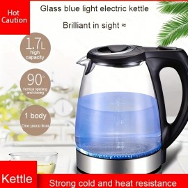 1200W Glass Electric Kettle with Stainless Steel Filter and Inner Lid - 1.7L Capacity, Wide Opening, Fast Boiling, Perfect for Tea and Hot Water, Black