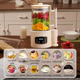 1500ml High Capacity Glass Blender and Juice Maker with Heating Function - Perfect for Soy Milk and Food Supplements - Quiet and Multi-functional Cooking Machine with Soundproof Cover - Ideal for 2-8 People