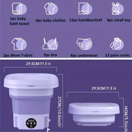 Portable Foldable Washing Machine - Ideal For Travel, Home Use - 2.11gal Capacity Washer Machine For Underwear, Bras, Socks - Easy To Store And Carry