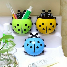 1pc Ladybug Animal Insect Toothbrush Holder, Bathroom Cartoon Toothbrush Toothpaste Wall Suction Holder Rack Container Organizer Cartoon Seven Star Ladybird Creative Powerful Suction Cup Toothbrush Box Toothpaste Holder Removable Wall Hanging Shelf
