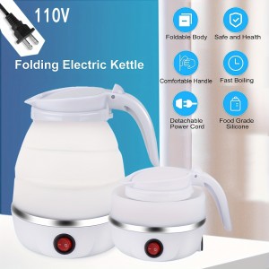 Travel Folding Electric Kettle, Portable, Upgraded Food-grade Silicone, 304 Stainless Steel Heating Base, 20.29oz Kettle, 5-minute Rapid Boiling, Convenient Storage, Detachable Power Cord 110V (blue, White, Pink)