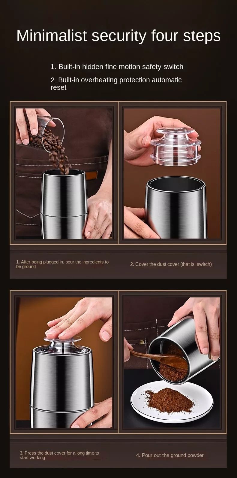 effortless grinding of coffee herbs spices nuts grains electric stainless steel coffee spice grinder details 0