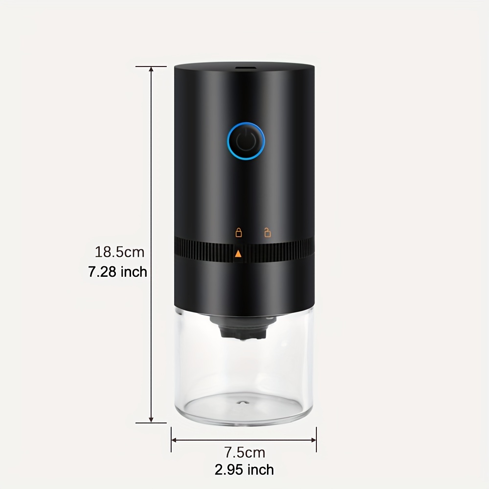 portable electric burr coffee grinder with adjustable coarse fine grinding removable chamber for home travel office coffee shop details 4