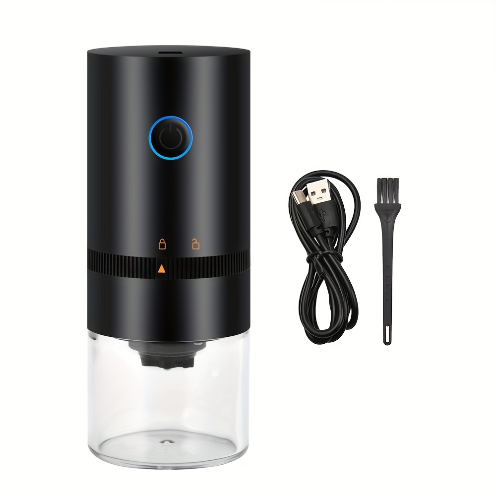 portable electric burr coffee grinder with adjustable coarse fine grinding removable chamber for home travel office coffee shop details 7
