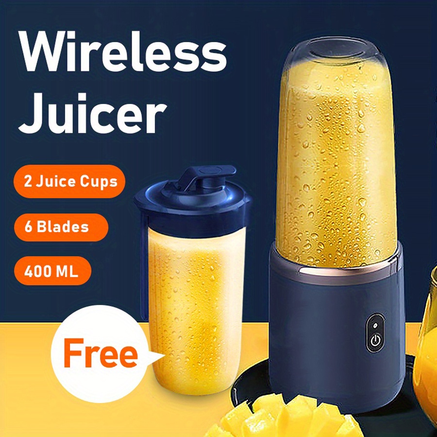 2cups electric fruit juicer blender juice mixer mini wireless portable household usb charging 6 blade gift juice cup details 0