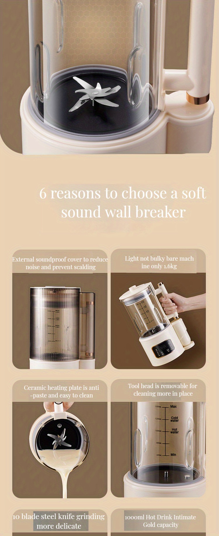 1500ml high capacity glass blender and juice maker with heating function perfect for soy milk and food supplements quiet and multi functional cooking machine with soundproof cover ideal for 2 8 people details 13