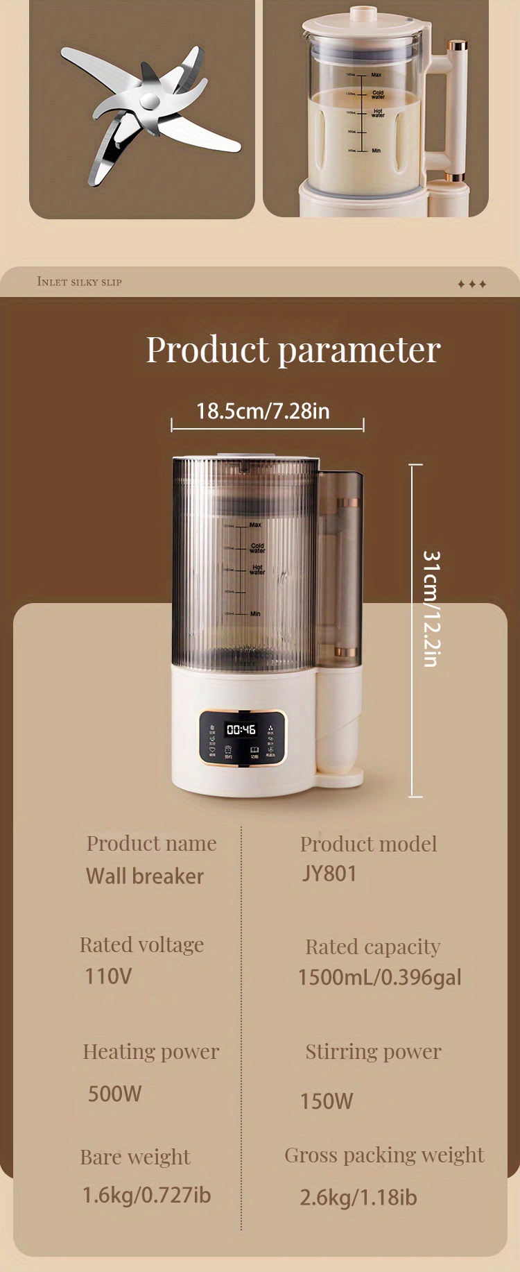1500ml high capacity glass blender and juice maker with heating function perfect for soy milk and food supplements quiet and multi functional cooking machine with soundproof cover ideal for 2 8 people details 14