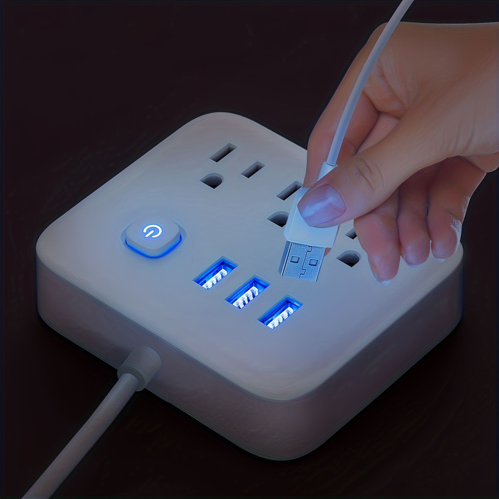 1pc power strip power strip surge protector 3 ac outlets 3 usb 1 power button flat plug desktop charging station with overload protection for home office travel computer details 1