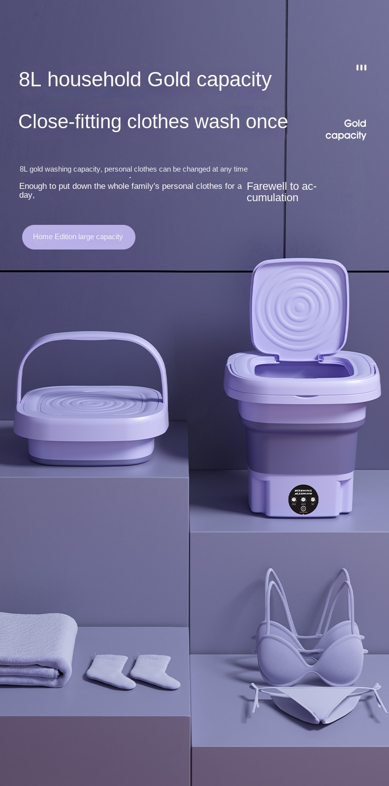 foldable portable washing machine, foldable portable washing machine with 8l large capacity 3 deep cleaning modes soft spin dry for underwear socks baby clothes towels and travel half automatic mini washer details 3