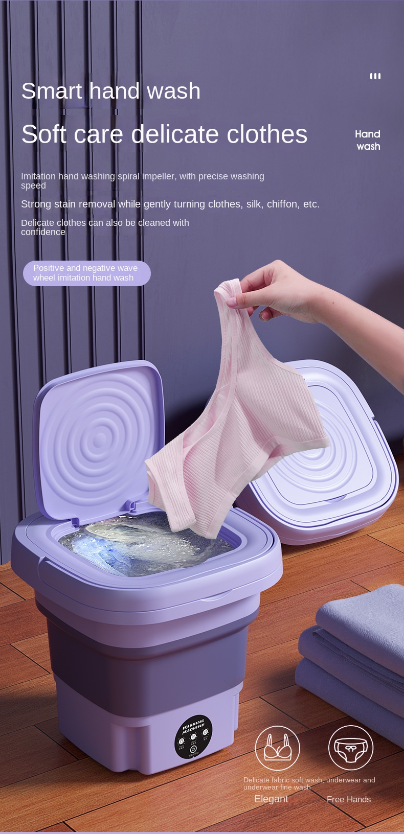 foldable portable washing machine, foldable portable washing machine with 8l large capacity 3 deep cleaning modes soft spin dry for underwear socks baby clothes towels and travel half automatic mini washer details 7