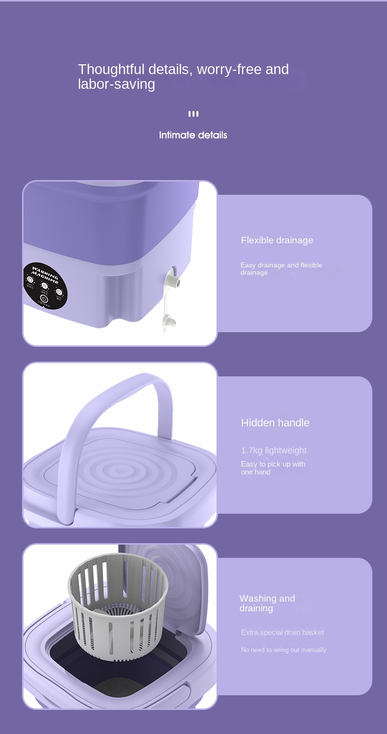 foldable portable washing machine, foldable portable washing machine with 8l large capacity 3 deep cleaning modes soft spin dry for underwear socks baby clothes towels and travel half automatic mini washer details 17