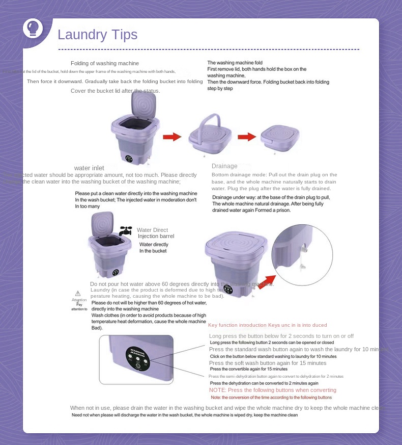foldable portable washing machine, foldable portable washing machine with 8l large capacity 3 deep cleaning modes soft spin dry for underwear socks baby clothes towels and travel half automatic mini washer details 18