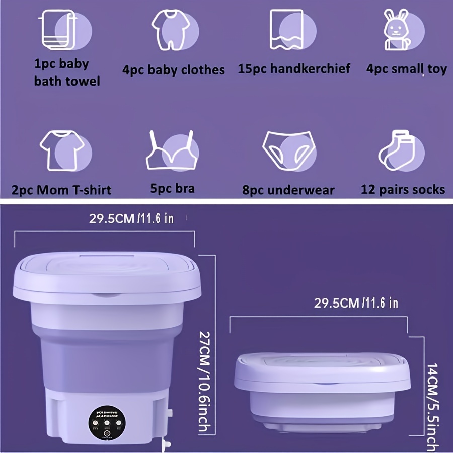 portable foldable washing machine ideal for travel home use 8l capacity washer machine for underwear bras socks easy to store and carry details 0