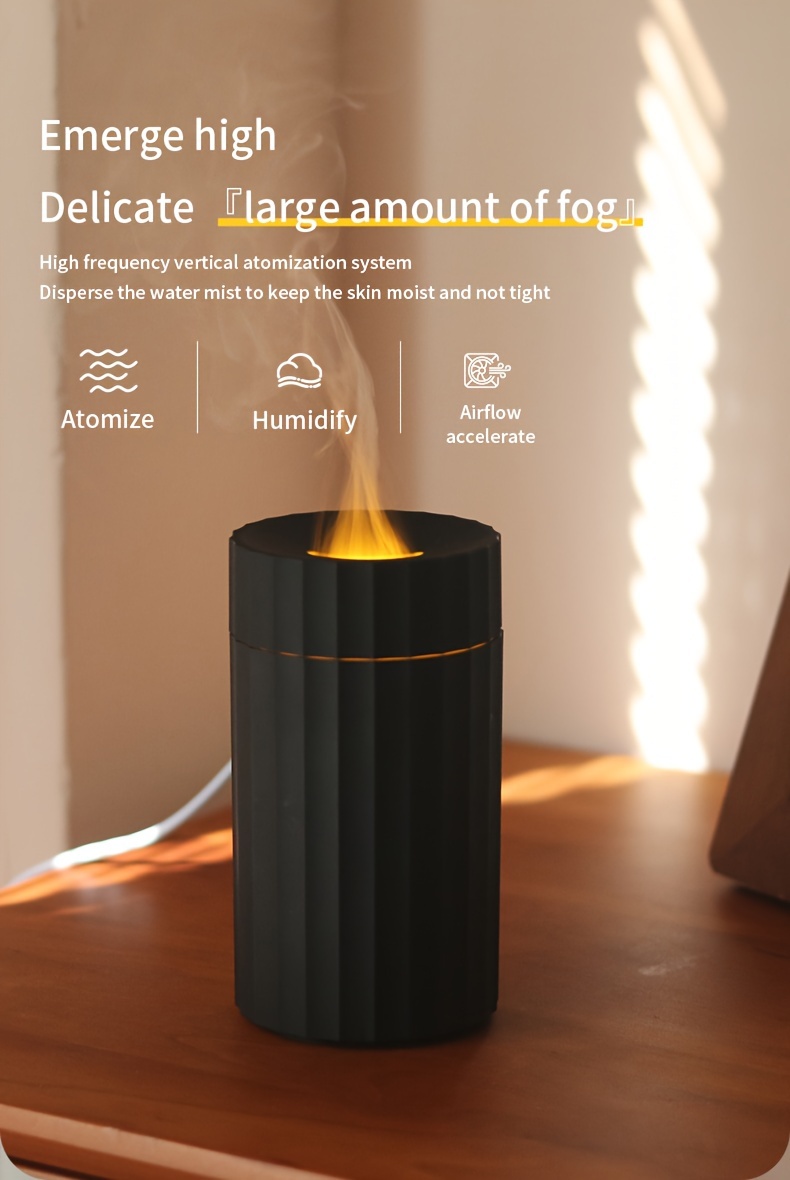1pc 7 colors Flame Simulation Ultrasonic Humidifier with Aromatherapy and Lighting - USB Powered Essential Oil Diffuser for Bedroom and Travel, USB Flame Aromatherapy Humidifier details 0