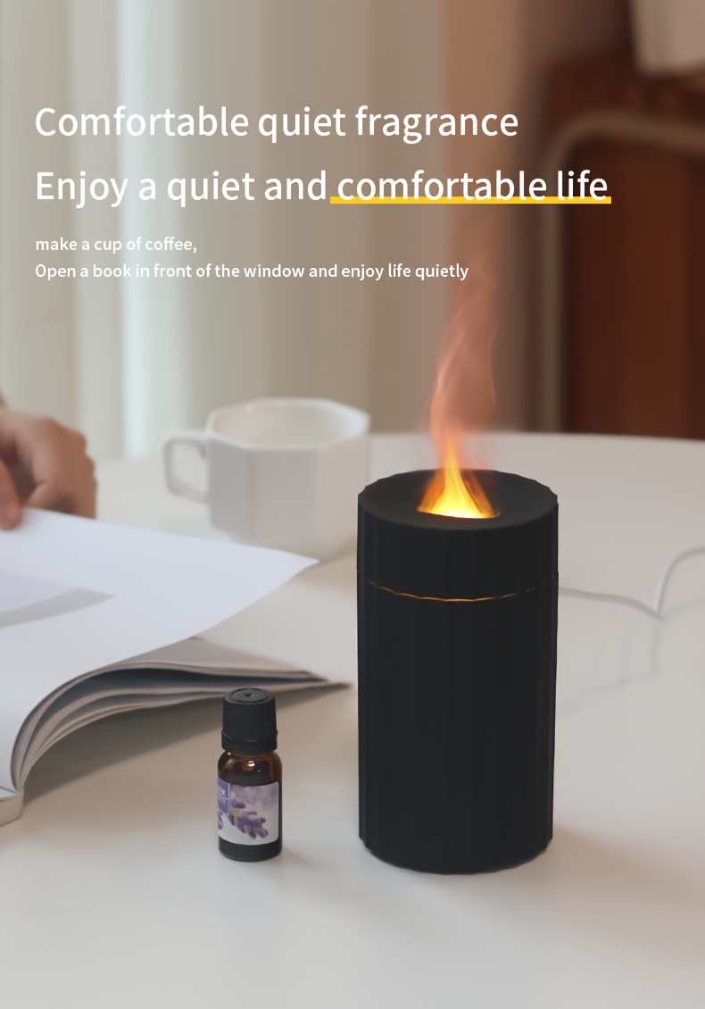 1pc 7 colors Flame Simulation Ultrasonic Humidifier with Aromatherapy and Lighting - USB Powered Essential Oil Diffuser for Bedroom and Travel, USB Flame Aromatherapy Humidifier details 2