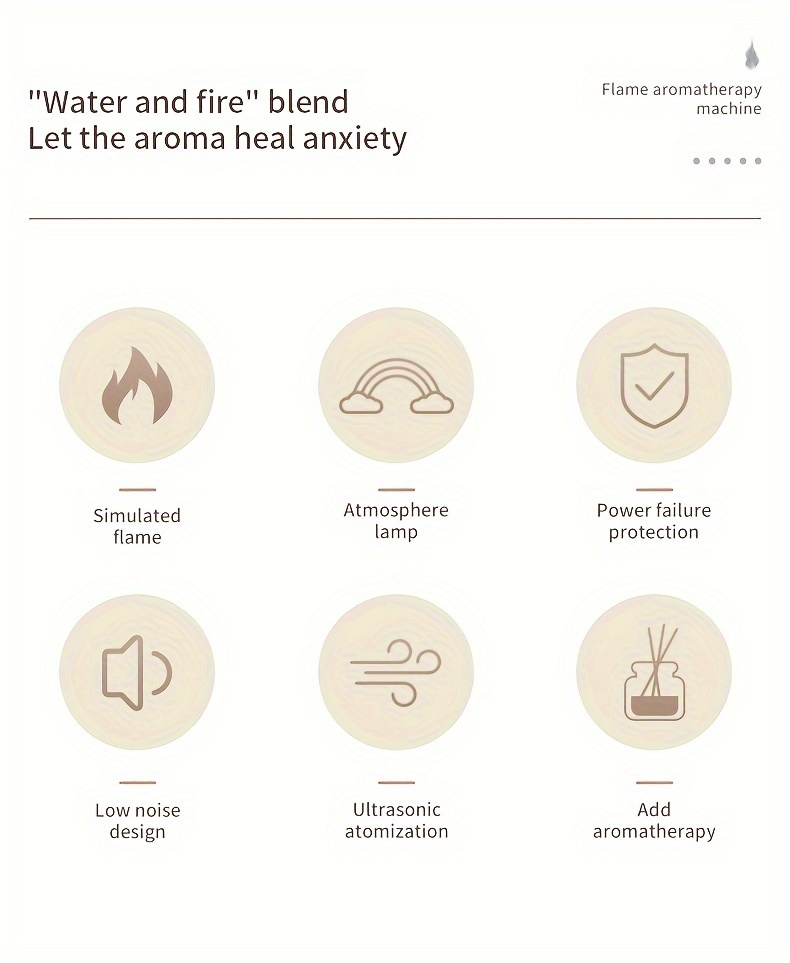 1pc 7 colors Flame Simulation Ultrasonic Humidifier with Aromatherapy and Lighting - USB Powered Essential Oil Diffuser for Bedroom and Travel, USB Flame Aromatherapy Humidifier details 3