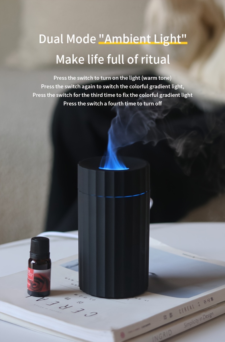 1pc 7 colors Flame Simulation Ultrasonic Humidifier with Aromatherapy and Lighting - USB Powered Essential Oil Diffuser for Bedroom and Travel, USB Flame Aromatherapy Humidifier details 4