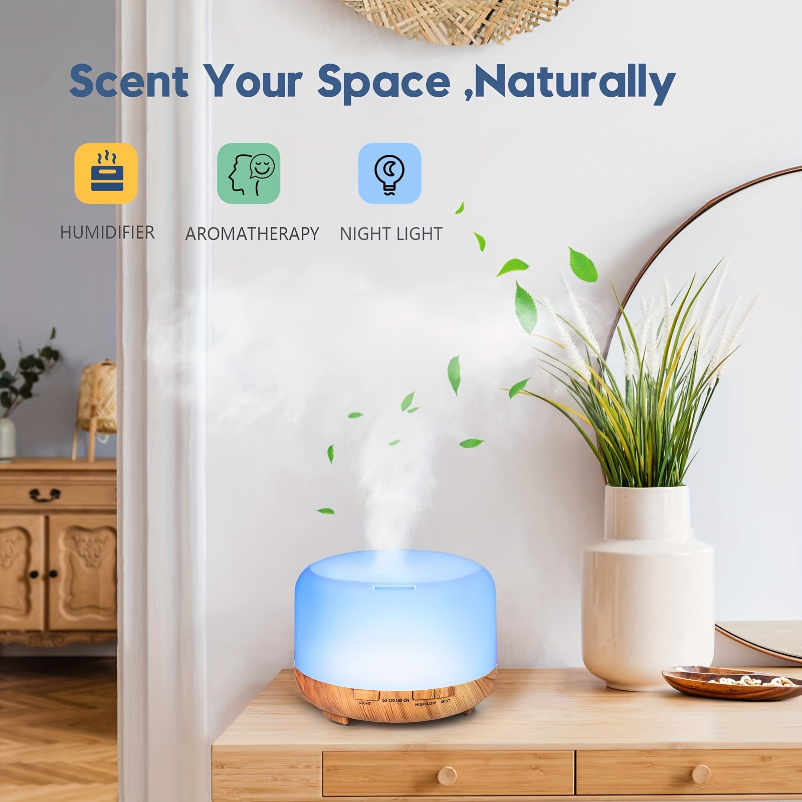 500ml aromatherapy oil diffuser 5v 2a usb powered wood grain color essential oil aroma diffuser auto shut off when water use out with remote control for home office bedroom details 5