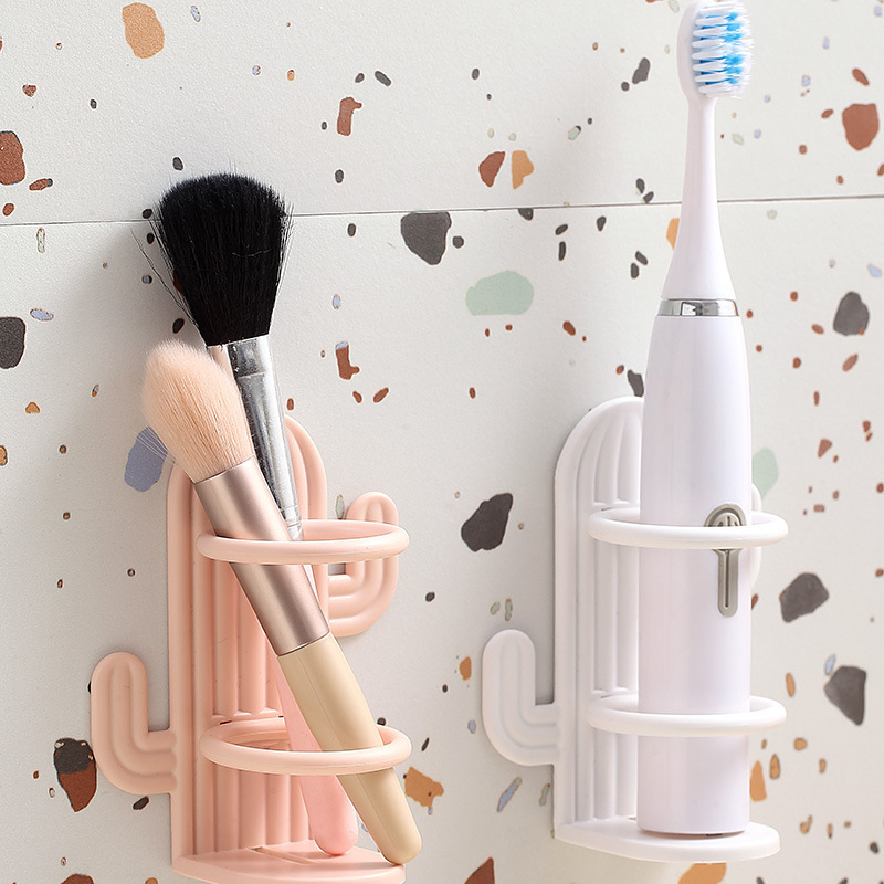 1pc Cactus Toothbrush Holder Shaver Drain Storage Rack Electronic Toothbrush Holder Wall Mounted Bathroom Self Adhesive Toothbrush Holder For Wall Bathroom details 1