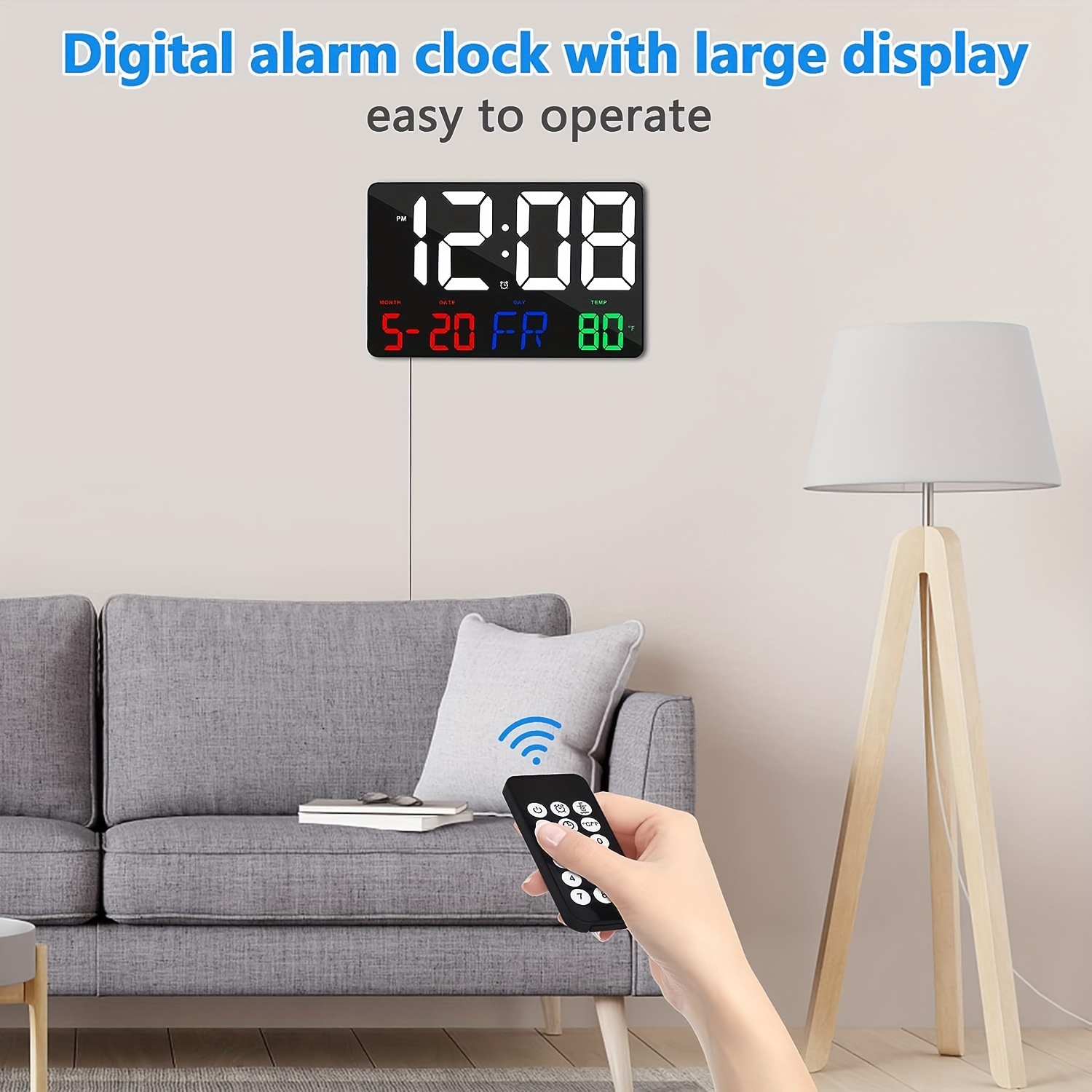 digital wall clock 11 5 led digital alarm clock large display with remote control adjustable brightness calendar temperature snooze 12 24 h for living room office bedroom elderly adults with battery details 1