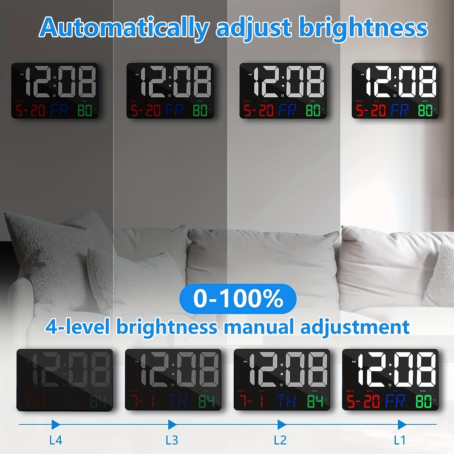 digital wall clock 11 5 led digital alarm clock large display with remote control adjustable brightness calendar temperature snooze 12 24 h for living room office bedroom elderly adults with battery details 2