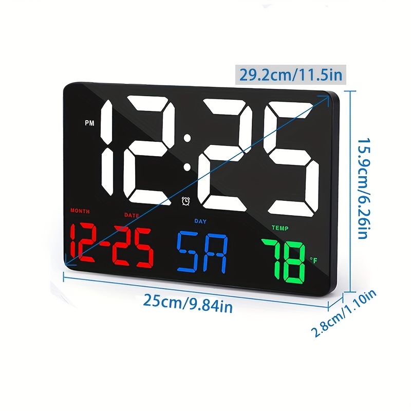 digital wall clock 11 5 led digital alarm clock large display with remote control adjustable brightness calendar temperature snooze 12 24 h for living room office bedroom elderly adults with battery details 5