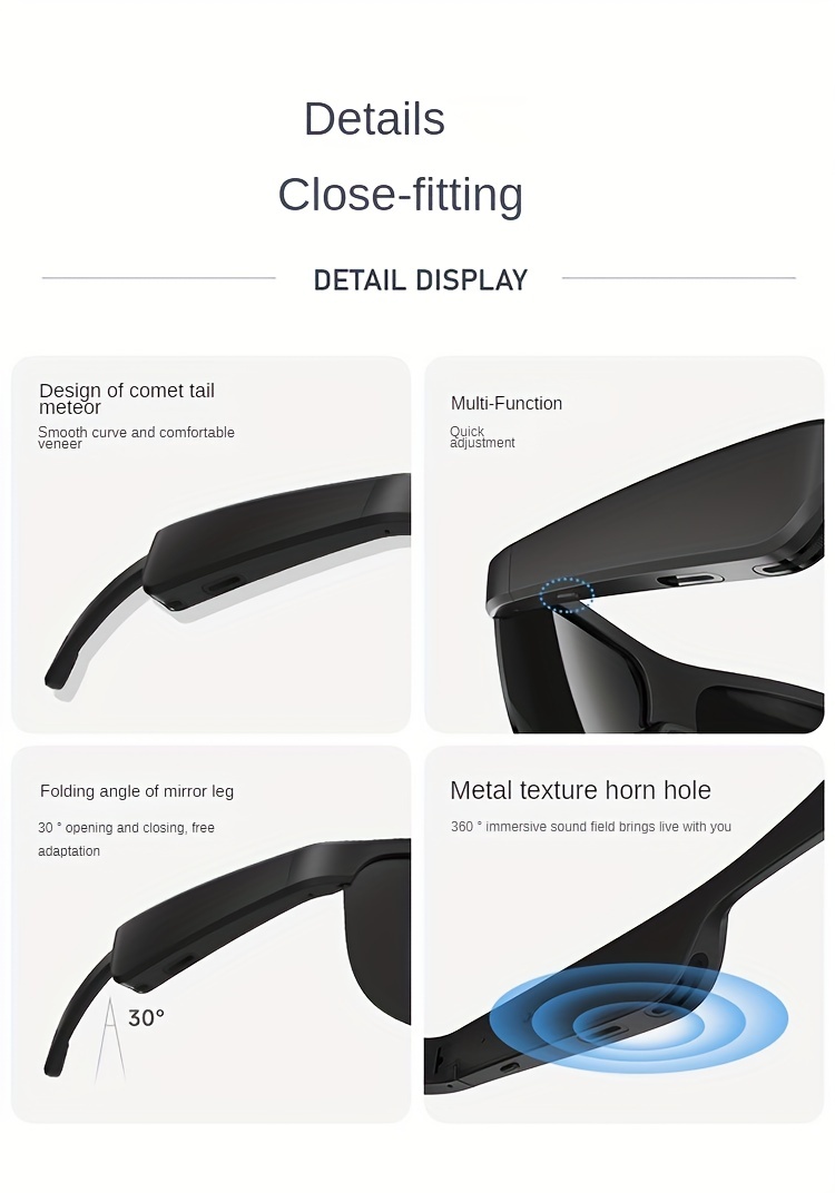 smart wireless v5 3 sunglasses multifunctional glasses wireless calls music playback outdoor sports tws headphones rechargeable hifi sound quality hd lenses touch control long battery life waterproof sun protection and uv protection details 10