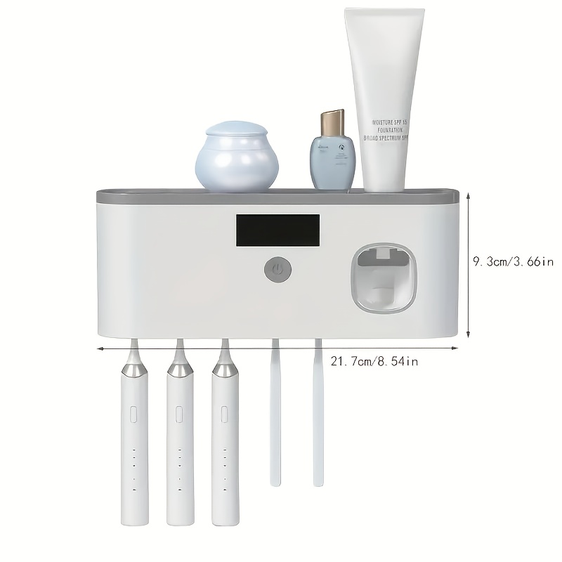1pc wall mounted smart toothbrush holder with sterilizer and toothpaste dispenser multifunctional electric toothbrush rack for hygienic oral care details 0