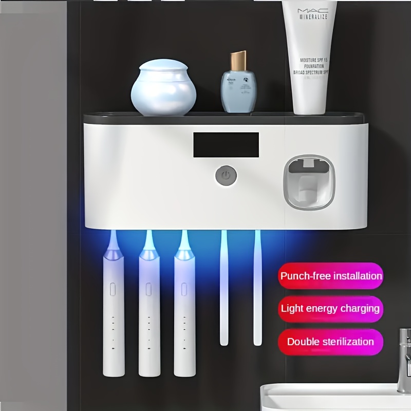 1pc wall mounted smart toothbrush holder with sterilizer and toothpaste dispenser multifunctional electric toothbrush rack for hygienic oral care details 2