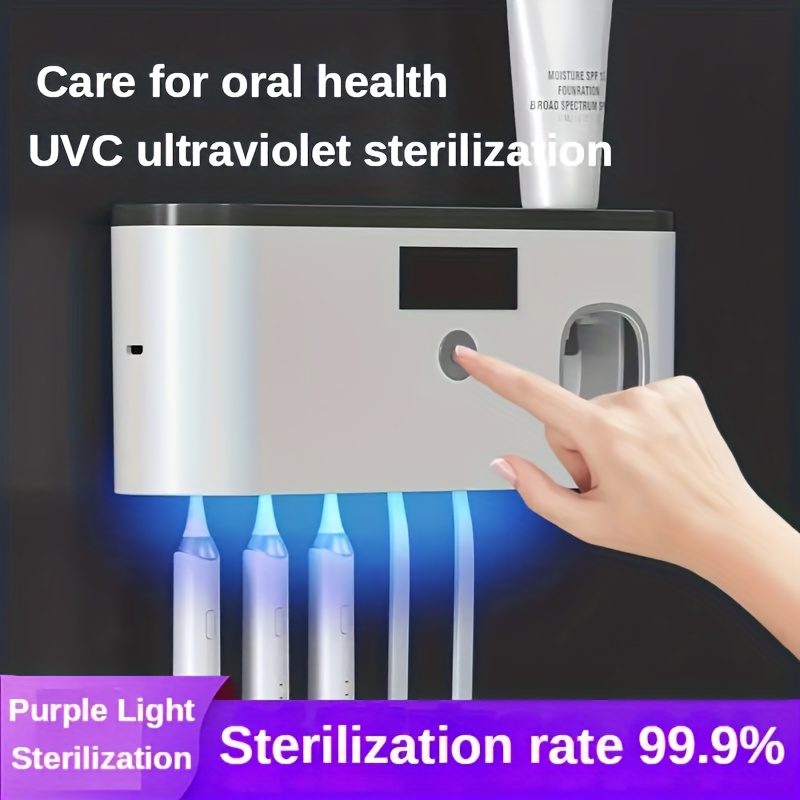 1pc wall mounted smart toothbrush holder with sterilizer and toothpaste dispenser multifunctional electric toothbrush rack for hygienic oral care details 3