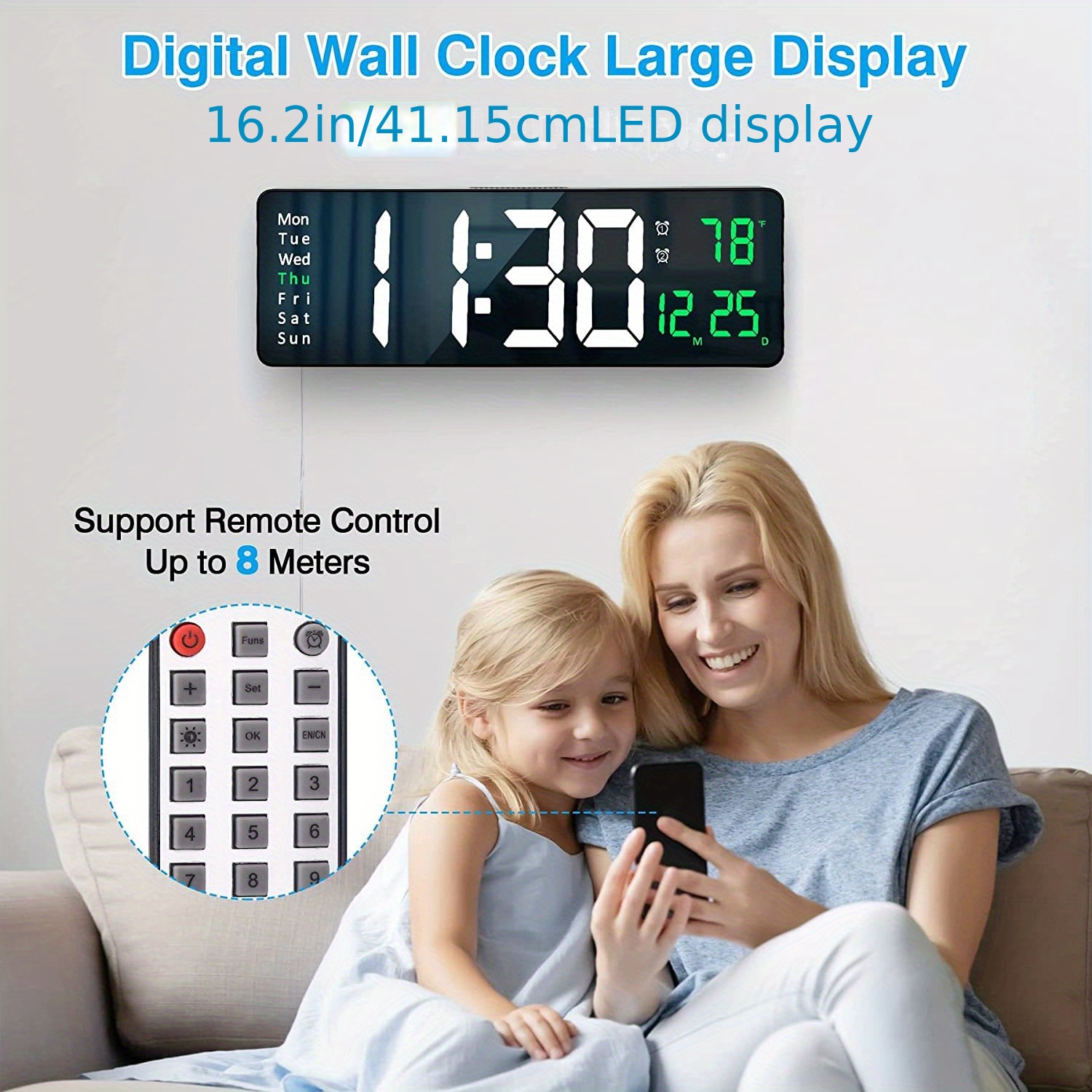 digital wall clock large display 16 large wall clocks with remote control for living room gym shop warehouse office garage decor auto brightness dimmer reloj de pared with date week temp details 0