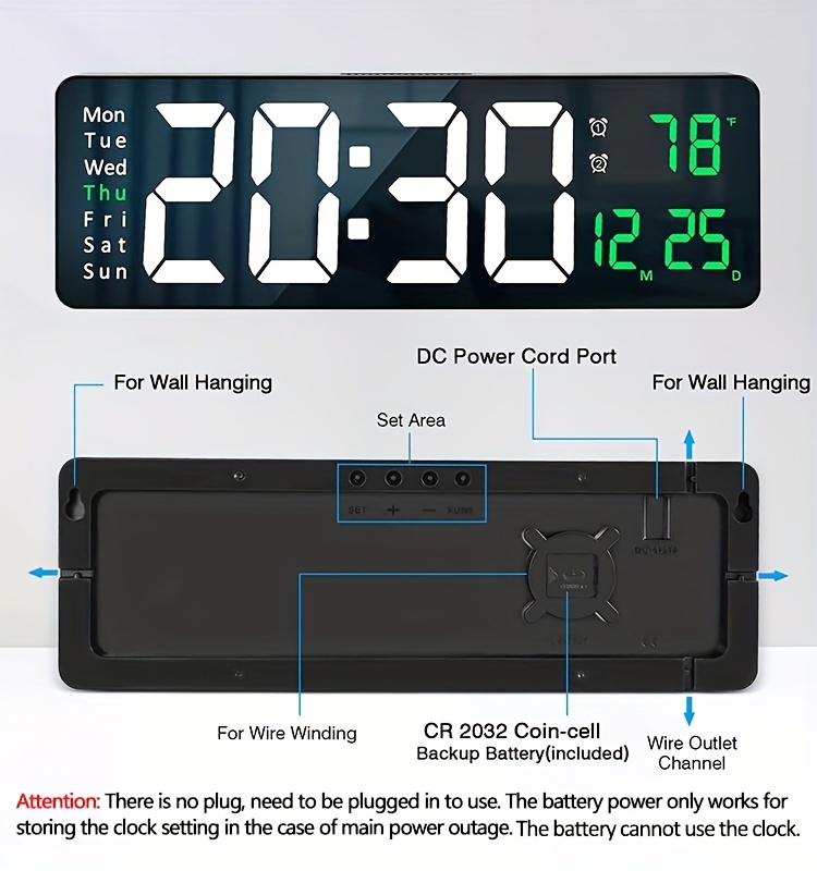 digital wall clock large display 16 large wall clocks with remote control for living room gym shop warehouse office garage decor auto brightness dimmer reloj de pared with date week temp details 2