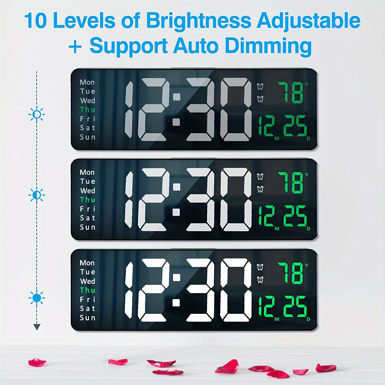 digital wall clock large display 16 large wall clocks with remote control for living room gym shop warehouse office garage decor auto brightness dimmer reloj de pared with date week temp details 3