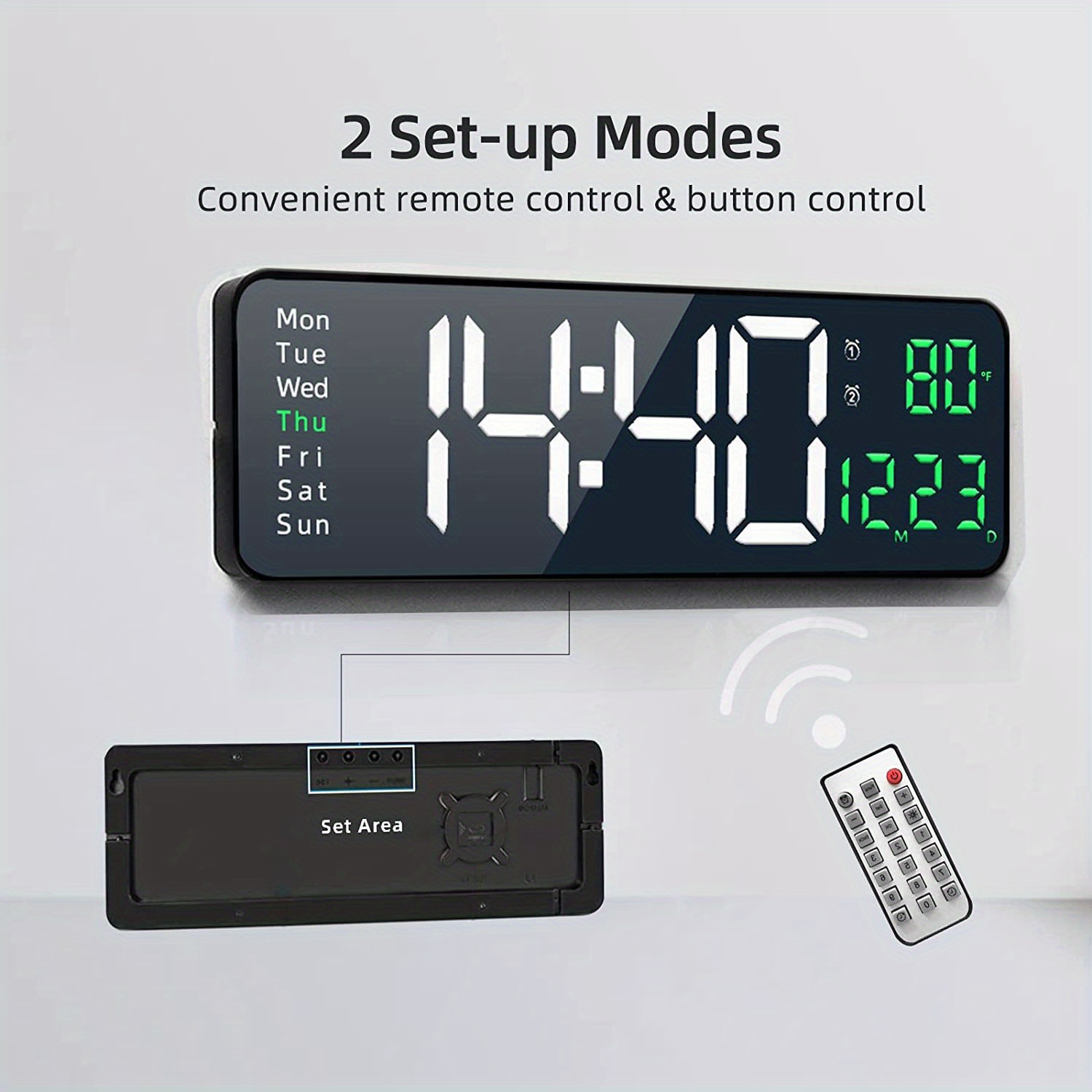 digital wall clock large display 16 large wall clocks with remote control for living room gym shop warehouse office garage decor auto brightness dimmer reloj de pared with date week temp details 4