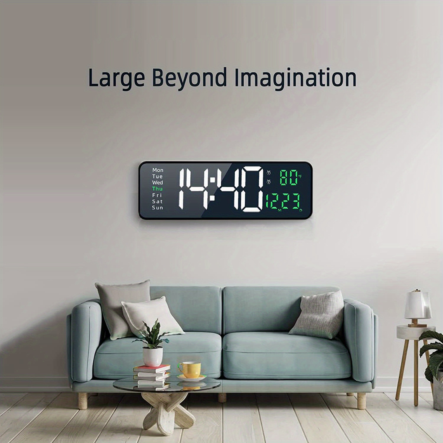 digital wall clock large display 16 large wall clocks with remote control for living room gym shop warehouse office garage decor auto brightness dimmer reloj de pared with date week temp details 5