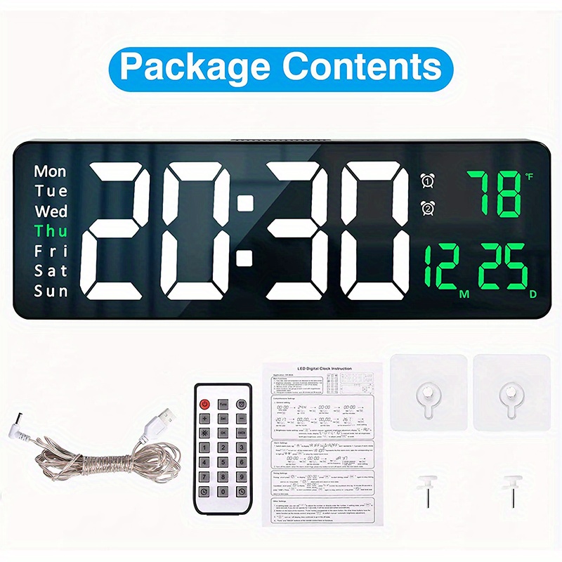 digital wall clock large display 16 large wall clocks with remote control for living room gym shop warehouse office garage decor auto brightness dimmer reloj de pared with date week temp details 10