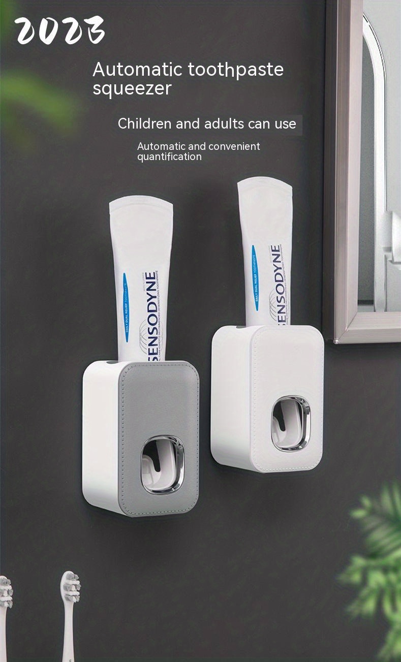 1pc toothpaste dispenser wall mount for bathroom automatic toothpaste squeezer grey black white details 0