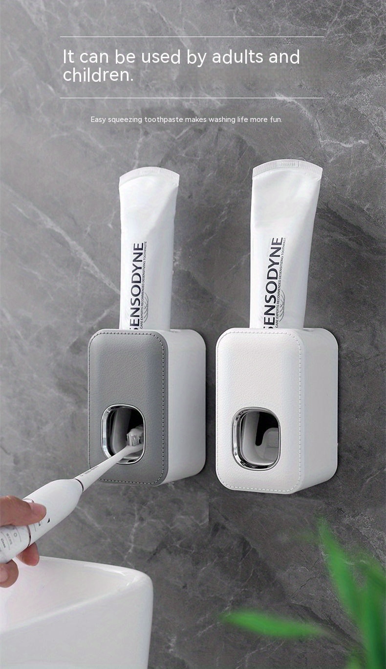 1pc toothpaste dispenser wall mount for bathroom automatic toothpaste squeezer grey black white details 4
