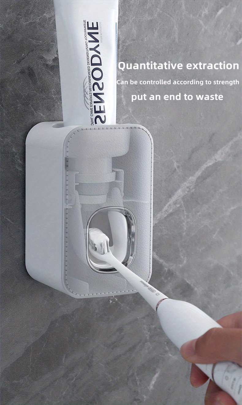1pc toothpaste dispenser wall mount for bathroom automatic toothpaste squeezer grey black white details 5