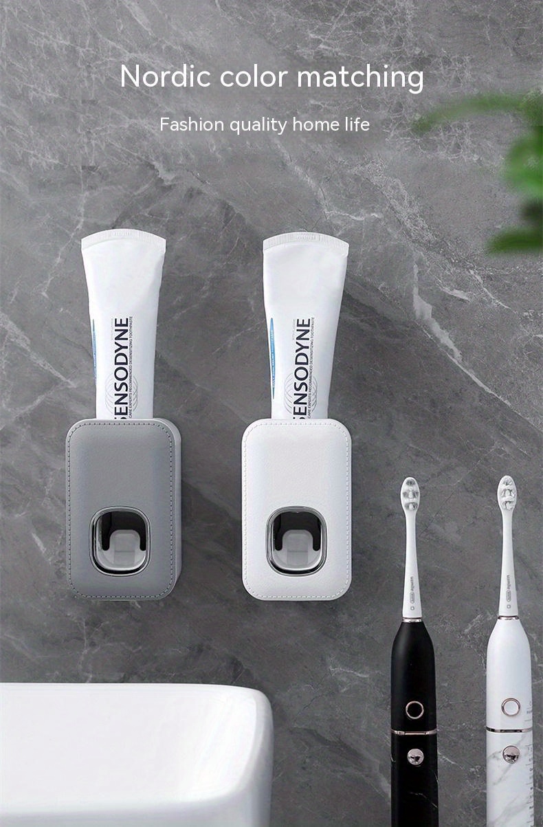 1pc toothpaste dispenser wall mount for bathroom automatic toothpaste squeezer grey black white details 11