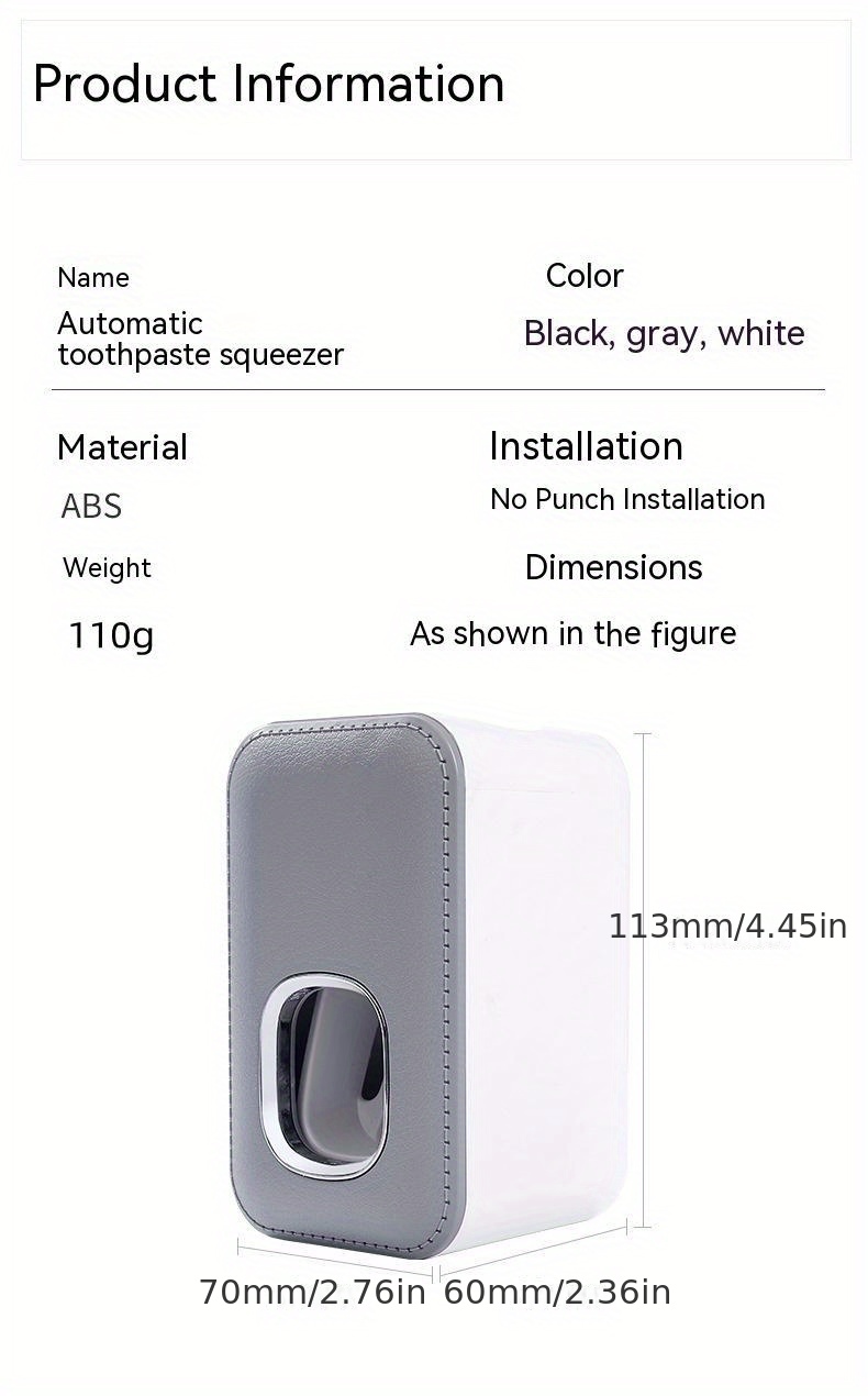 1pc toothpaste dispenser wall mount for bathroom automatic toothpaste squeezer grey black white details 12