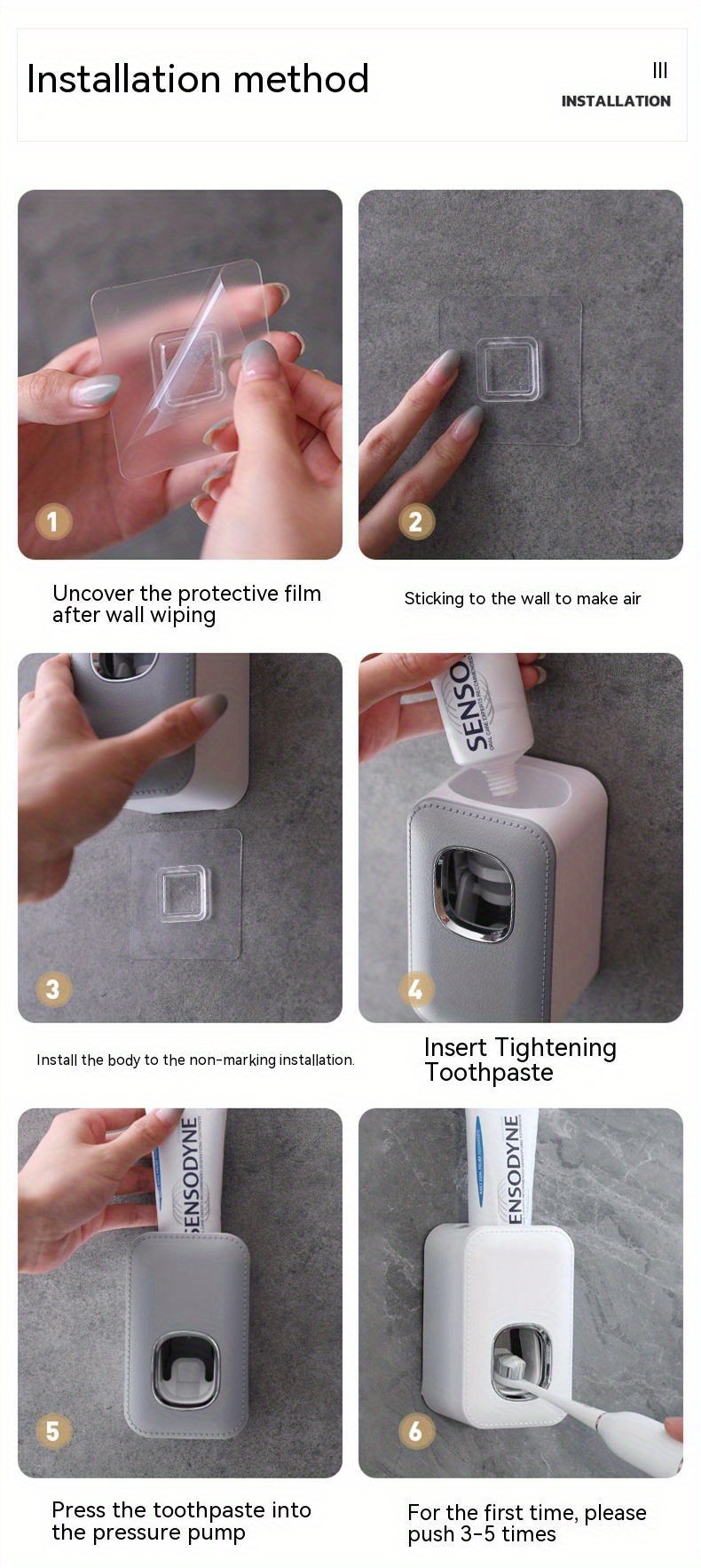 1pc toothpaste dispenser wall mount for bathroom automatic toothpaste squeezer grey black white details 13