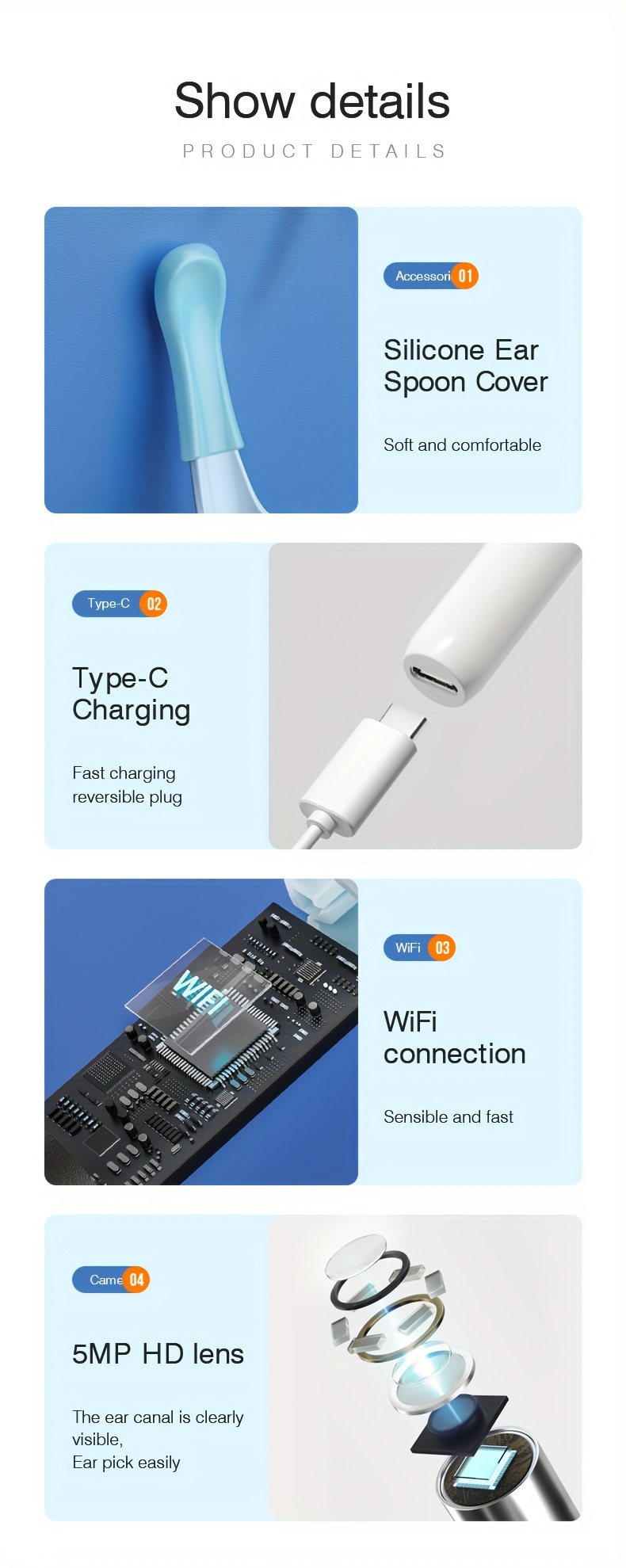 ear wax removal waterproof ear wax cleaner with camera 6 led lights wifi ear cleaning kit otoscope with light compatible with iphone ipad android smartphones details 11